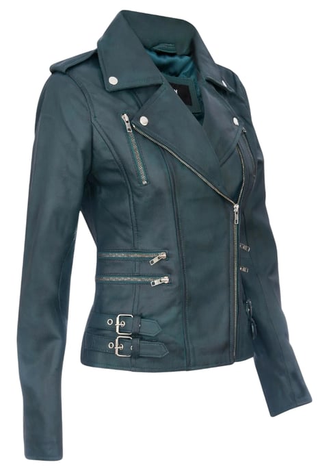 Damen Leder Blaugrün Brando Bikerjacke-Constantia - Image 4