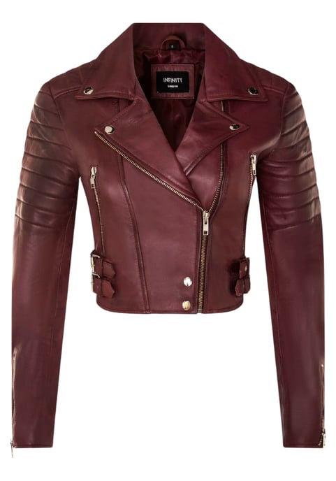 Burgunderrote kurze Brando-Bikerjacke aus Leder für Damen – Durban - Image 2