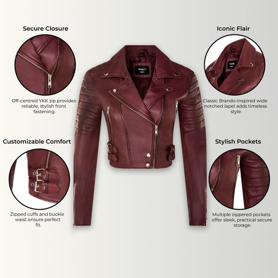 Burgunderrote kurze Brando-Bikerjacke aus Leder für Damen – Durban - Image 3