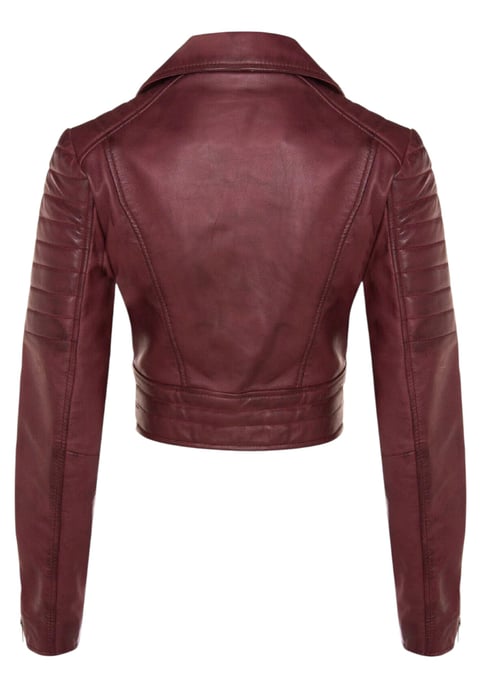 Burgunderrote kurze Brando-Bikerjacke aus Leder für Damen – Durban - Image 5