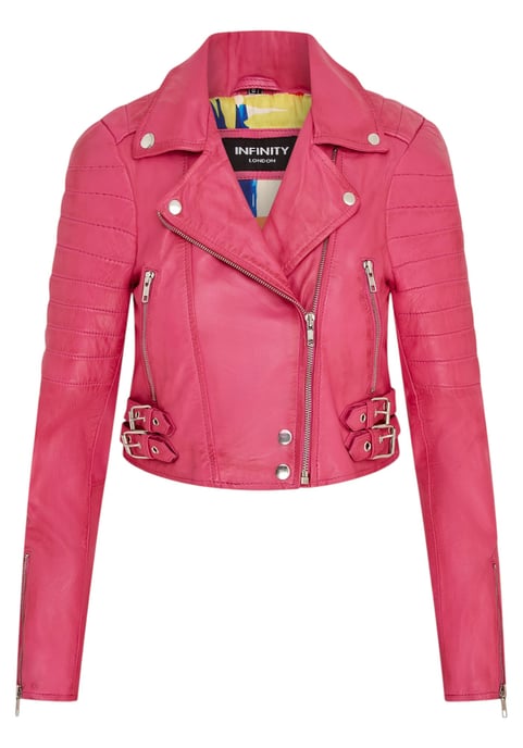 Damen-Bikerjacke aus Fuchsia-Pink mit verkürzter Brando-Optik, Bellville - Image 2