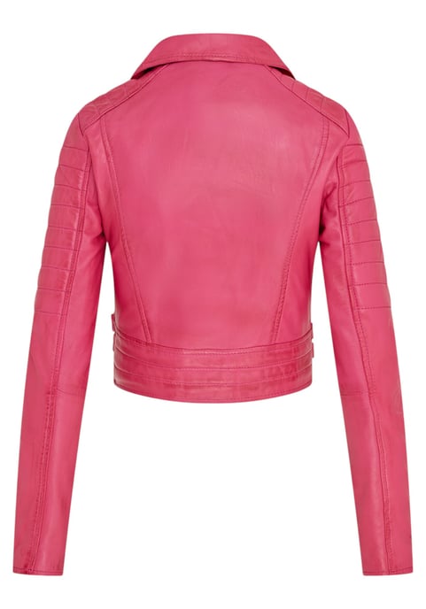 Damen-Bikerjacke aus Fuchsia-Pink mit verkürzter Brando-Optik, Bellville - Image 5