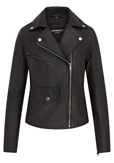 Schwarze klassische Brando-Biker-Lederjacke für Damen – Soweto - Image 2