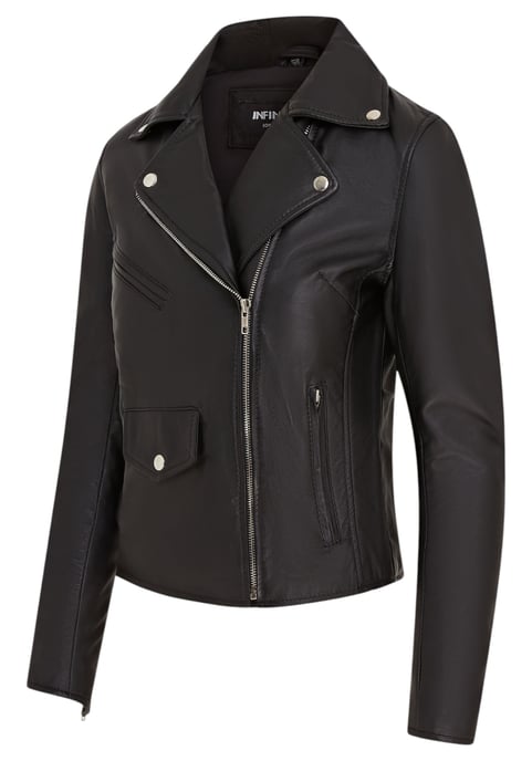 Schwarze klassische Brando-Biker-Lederjacke für Damen – Soweto - Image 3