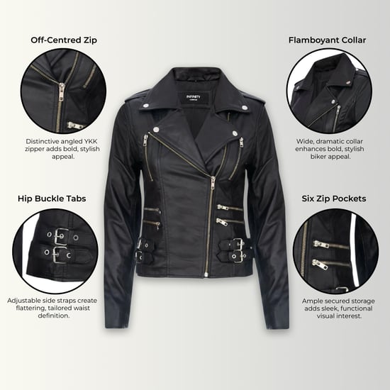 Damen Leder Schwarz Brando Bikerjacke-Constantia - Image 3