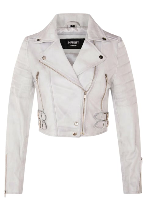Weiße, kurze Brando-Bikerjacke aus Leder für Damen – Bellville - Image 2