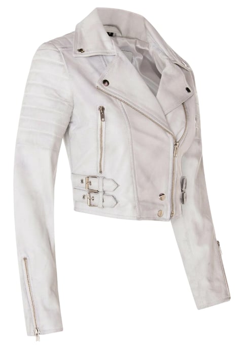 Weiße, kurze Brando-Bikerjacke aus Leder für Damen – Bellville - Image 4