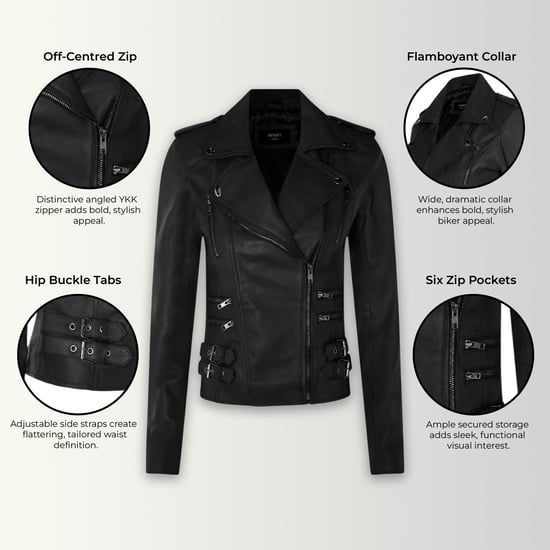 Damen Leder Matt Schwarz Brando Bikerjacke-Constantia - Image 3