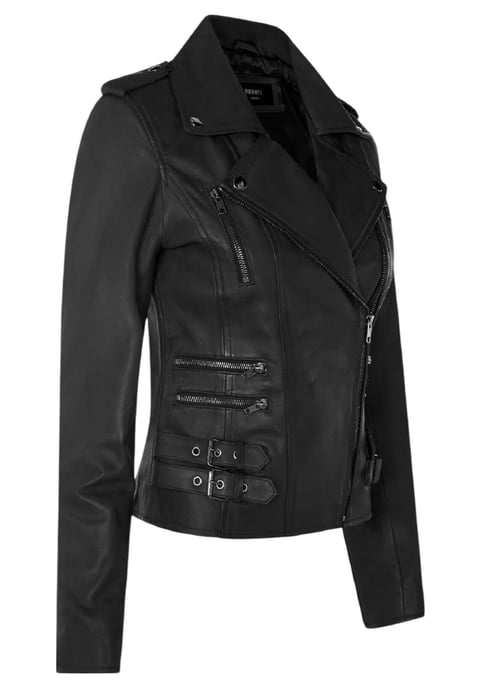 Damen Leder Matt Schwarz Brando Bikerjacke-Constantia - Image 4