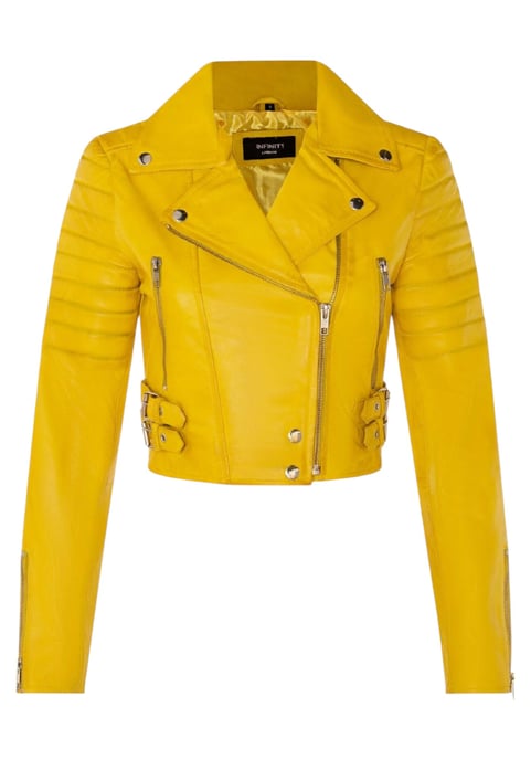 Gelbe kurze Brando-Bikerjacke aus Leder für Damen – Durban - Image 2