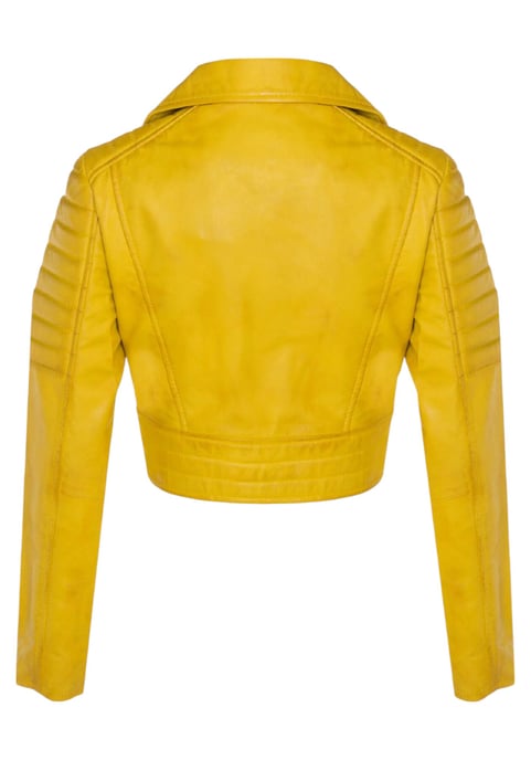 Gelbe kurze Brando-Bikerjacke aus Leder für Damen – Durban - Image 5