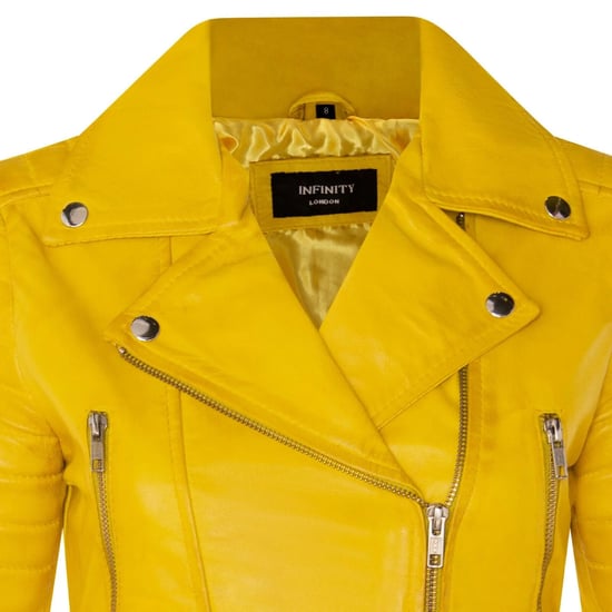 Gelbe kurze Brando-Bikerjacke aus Leder für Damen – Durban - Image 6