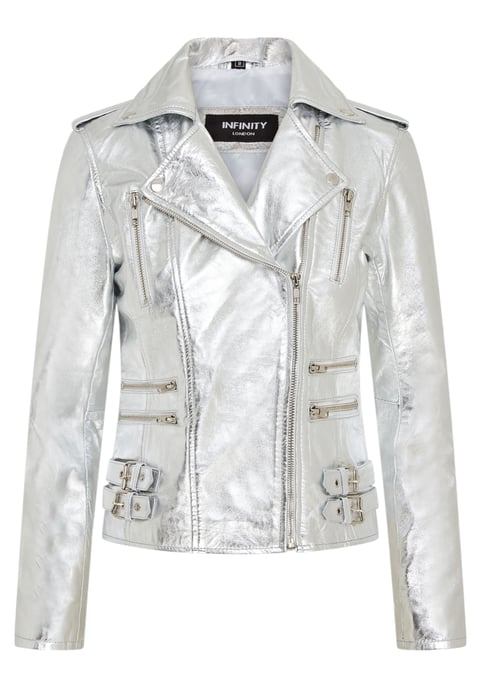 Damen Leder Silber Brando Bikerjacke-Constantia - Image 2