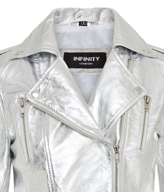 Damen Leder Silber Brando Bikerjacke-Constantia - Image 6