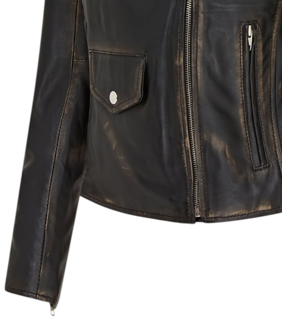 Schwarze klassische Brando-Biker-Lederjacke für Damen im Vintage-Stil – Broome - Image 6