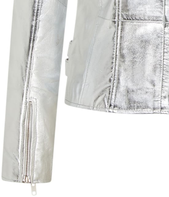 Damen Leder Silber Brando Bikerjacke-Loddon - Image 6