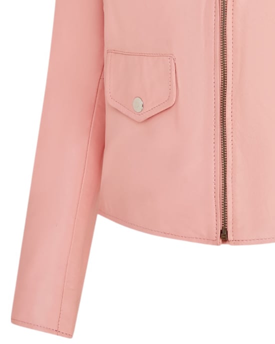 Klassische Brando Biker-Lederjacke für Damen in Babyrosa – Broome - Image 6