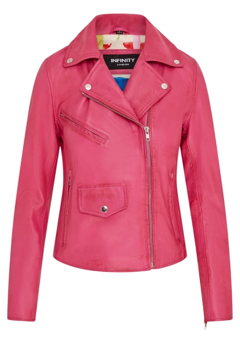 Klassische Brando Biker-Lederjacke für Damen in Fuchsie-Pink - Soweto - Image 2