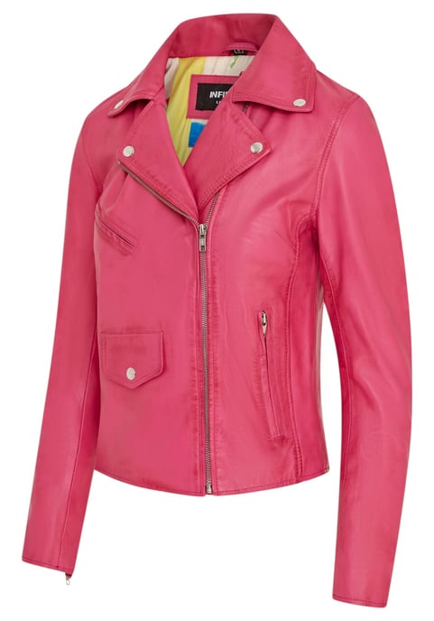 Klassische Brando Biker-Lederjacke für Damen in Fuchsie-Pink - Soweto - Image 4