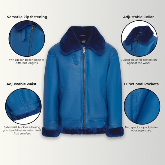 Blaue B3 Bomberjacke aus Schaffell für Herren der RAF Aviator - Sibasa - Image 3