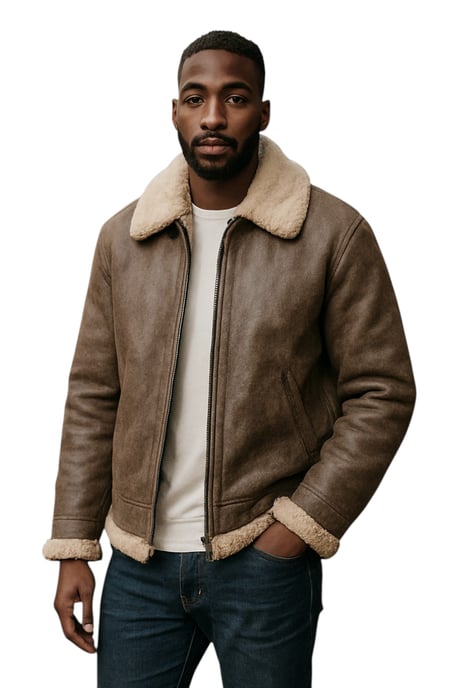 Herren Fliegerjacke B3 WW2 Schaffell Leder Grau-Paarl - Image 1
