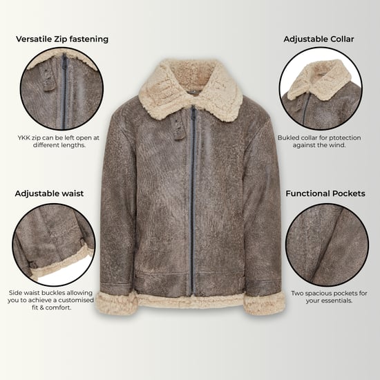 Herren Fliegerjacke B3 WW2 Schaffell Leder Grau-Paarl - Image 3