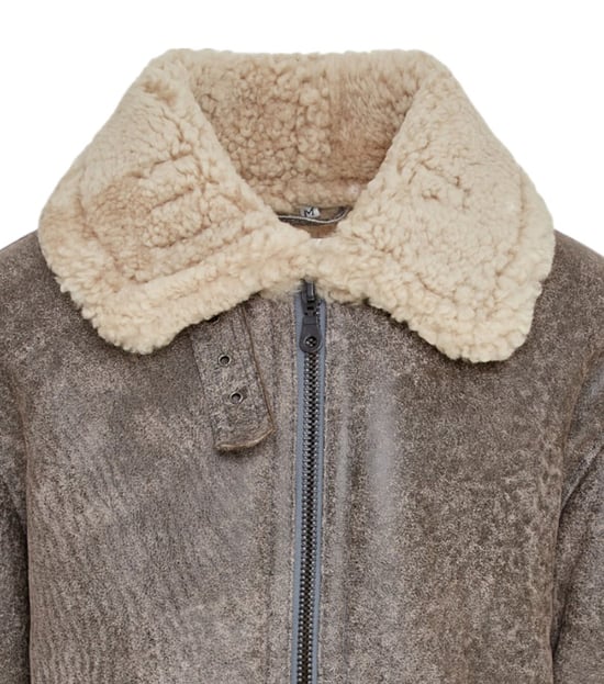 Herren Fliegerjacke B3 WW2 Schaffell Leder Grau-Paarl - Image 6