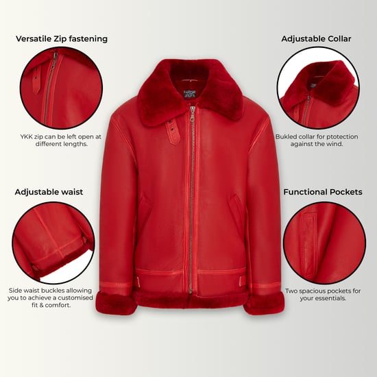 Rote B3 Bomberjacke aus Schaffell für Herren der RAF Aviator - Sibasa - Image 3