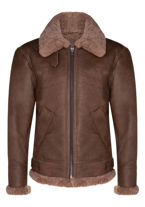 Herren Braun B3 WW2 Schaffell Leder Fliegerjacke-Paarl - Image 2