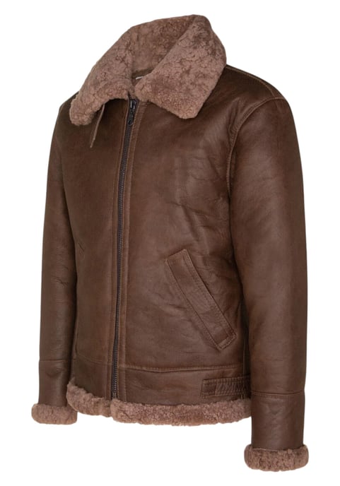 Herren Braun B3 WW2 Schaffell Leder Fliegerjacke-Paarl - Image 4
