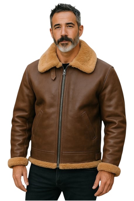 Herren Fliegerjacke aus Schaffellleder B3 aus dem 2. Weltkrieg, Ingwerbraun, Paar - Image 1