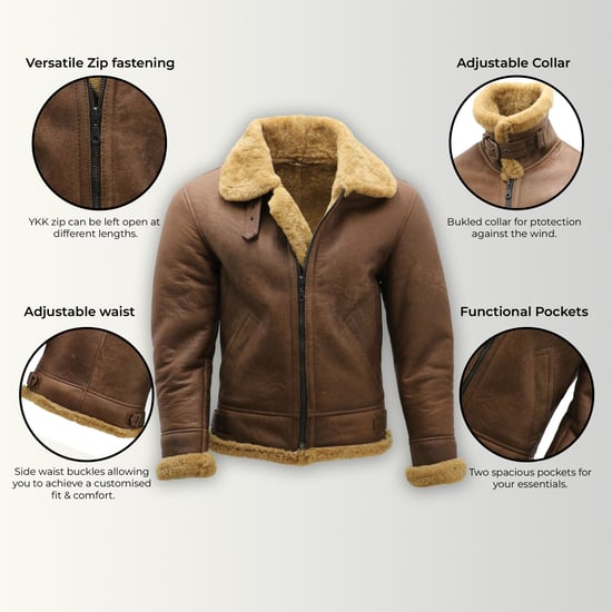 Herren Fliegerjacke aus Schaffellleder B3 aus dem 2. Weltkrieg, Ingwerbraun, Paar - Image 3
