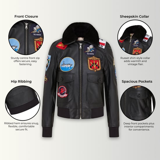 Schwarze A2 Top Gun Leder-Bomberjacke für Damen – Federn - Image 3