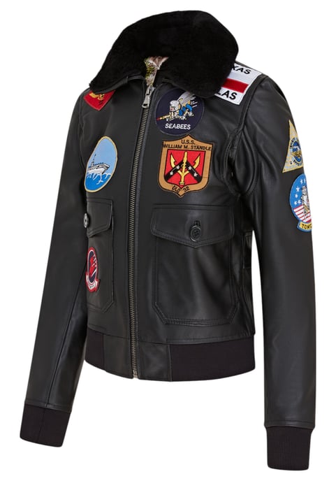 Schwarze A2 Top Gun Leder-Bomberjacke für Damen – Federn - Image 4