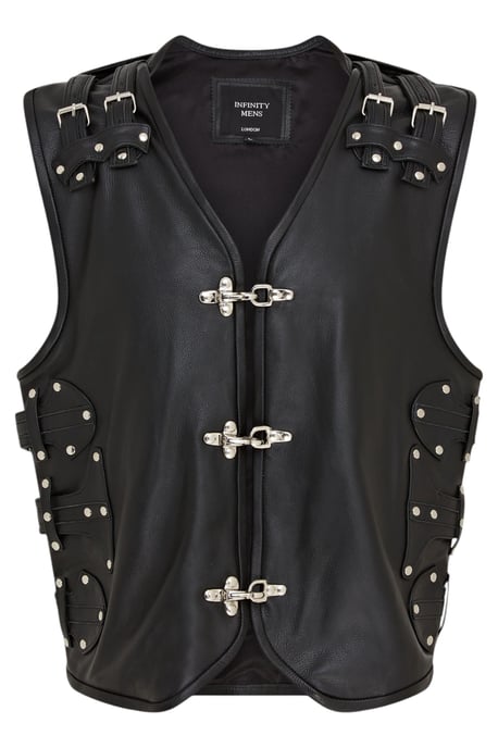 Schwarze Biker-Lederweste für Herren mit Metallschnallen - Pinetown - Image 2