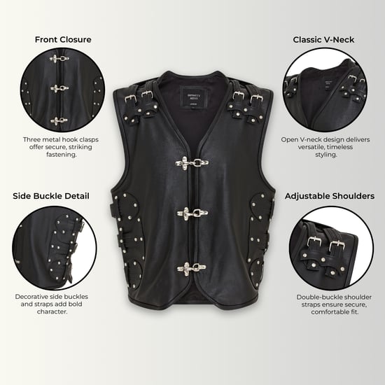 Schwarze Biker-Lederweste für Herren mit Metallschnallen - Pinetown - Image 3