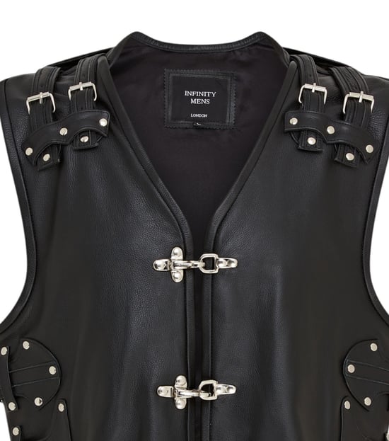 Schwarze Biker-Lederweste für Herren mit Metallschnallen - Coolgardie - Image 5