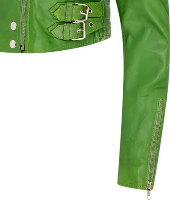 Apfelgrüne, kurze Brando-Bikerjacke aus Leder für Damen – Damaskus - Image 6