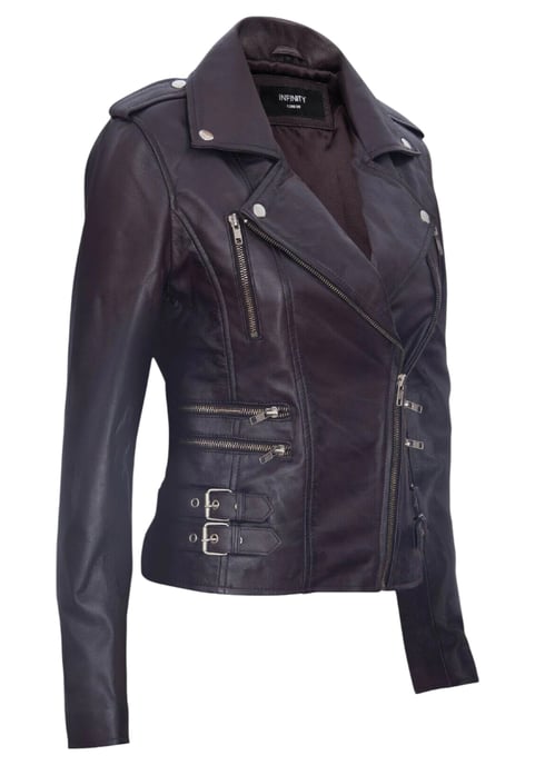 Damen Leder Lila Brando Bikerjacke-Constantia - Image 4
