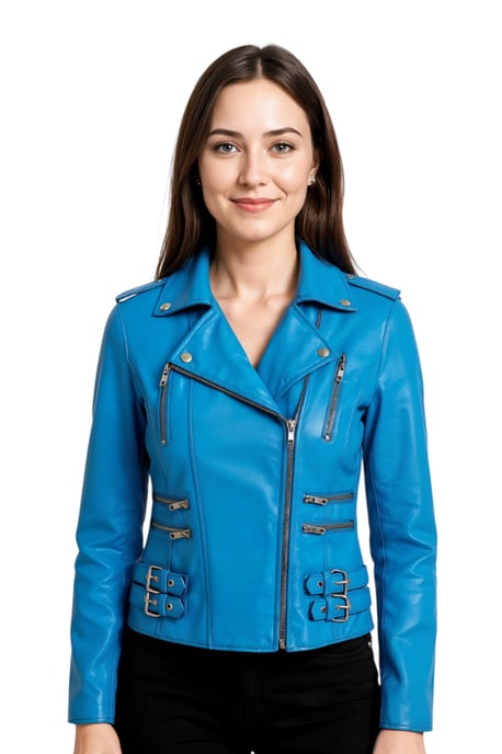 Damen Leder Blau Brando Bikerjacke-Constantia - Image 1