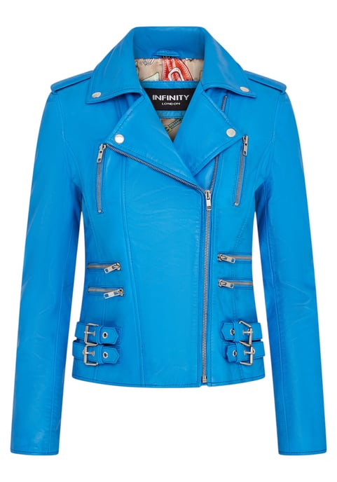 Damen Leder Blau Brando Bikerjacke-Constantia - Image 2