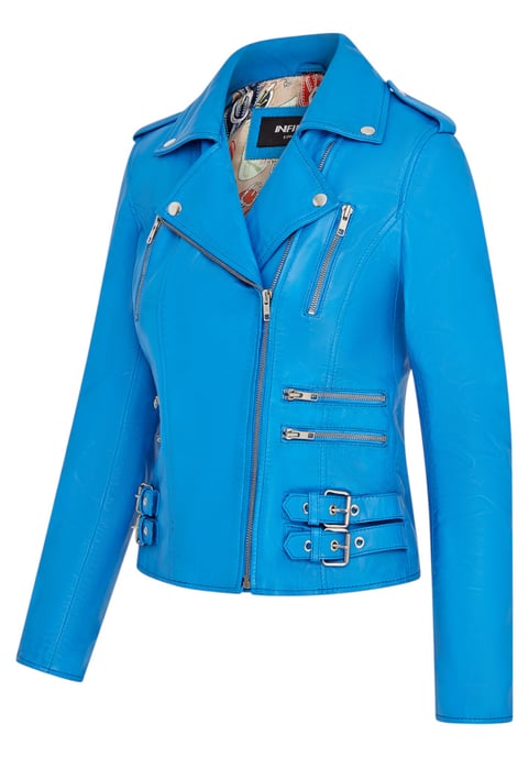 Damen Leder Blau Brando Bikerjacke-Constantia - Image 4