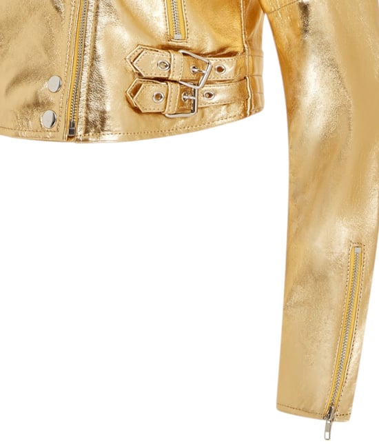 Goldene, verkürzte Brando-Bikerjacke aus Leder für Damen – Damaskus - Image 6