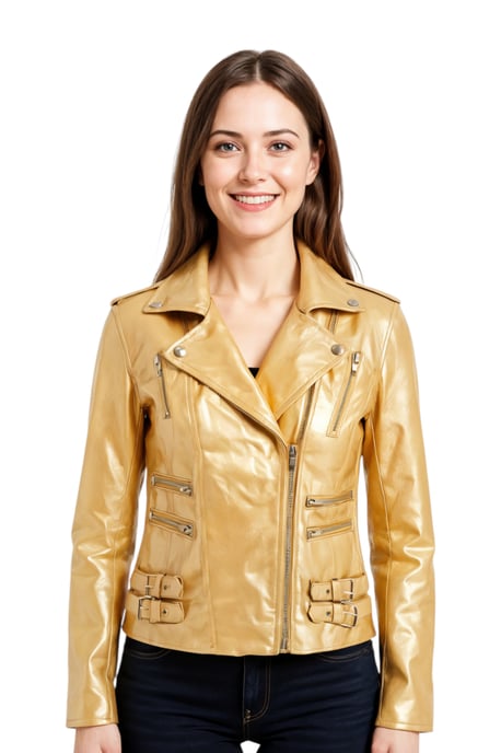 Damen Leder Gold Brando Bikerjacke-Constantia - Image 1