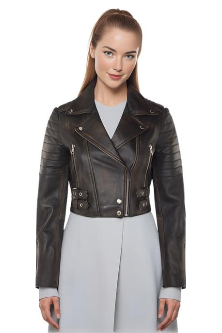 Damen Vintage Schwarze Cropped Brando Leder Bikerjacke-Bellville - Image 1