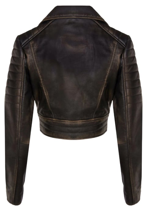 Damen Vintage Schwarze Cropped Brando Leder Bikerjacke-Bellville - Image 5