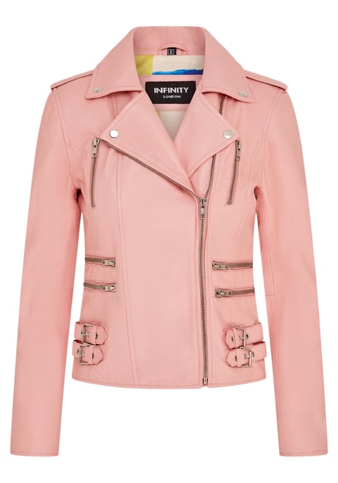 Damen Leder Baby Pink Brando Bikerjacke-Constantia - Image 2