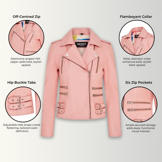 Damen Leder Baby Pink Brando Bikerjacke-Constantia - Image 3