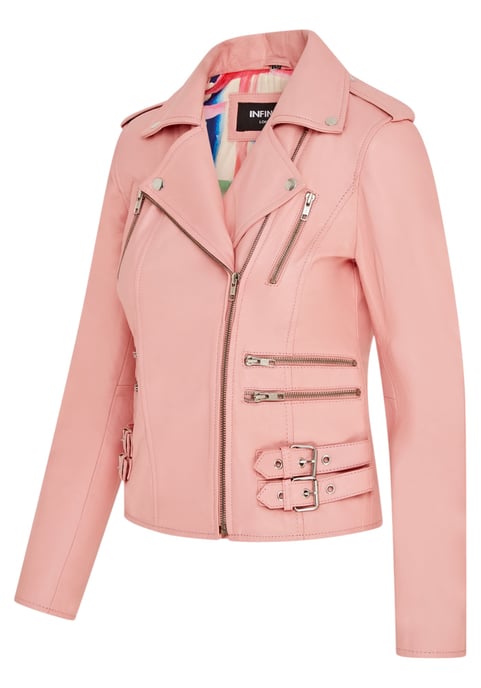 Damen Leder Baby Pink Brando Bikerjacke-Constantia - Image 4