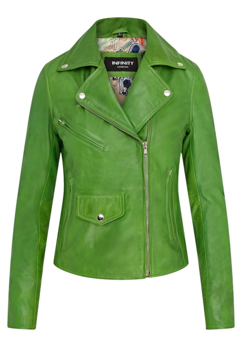 Apfelgrüne klassische Brando Biker-Lederjacke für Damen – Broome - Image 1